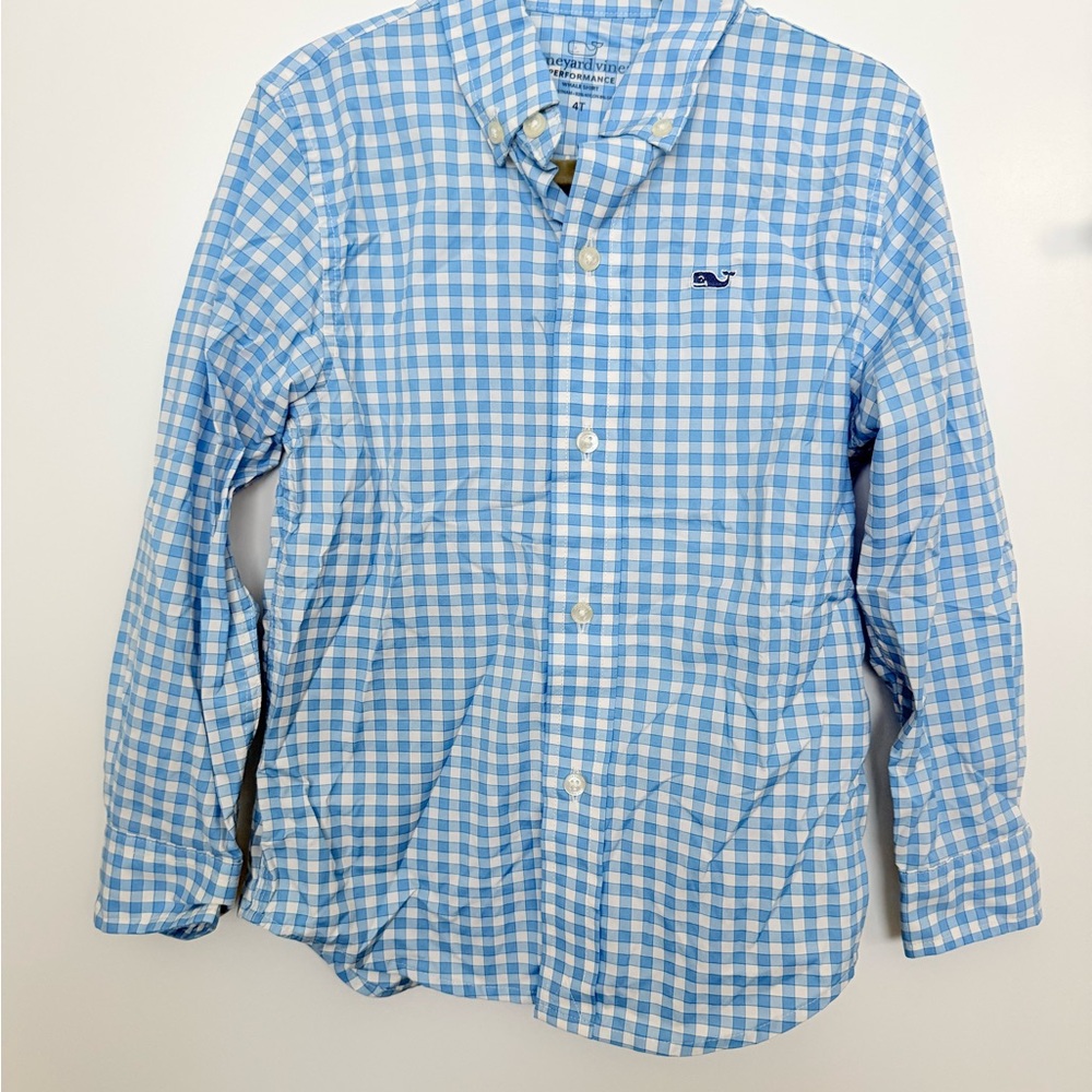 Vineyard Vines Light Blue Checkered Shirt Perfomance 4 - Picture 2 of 4